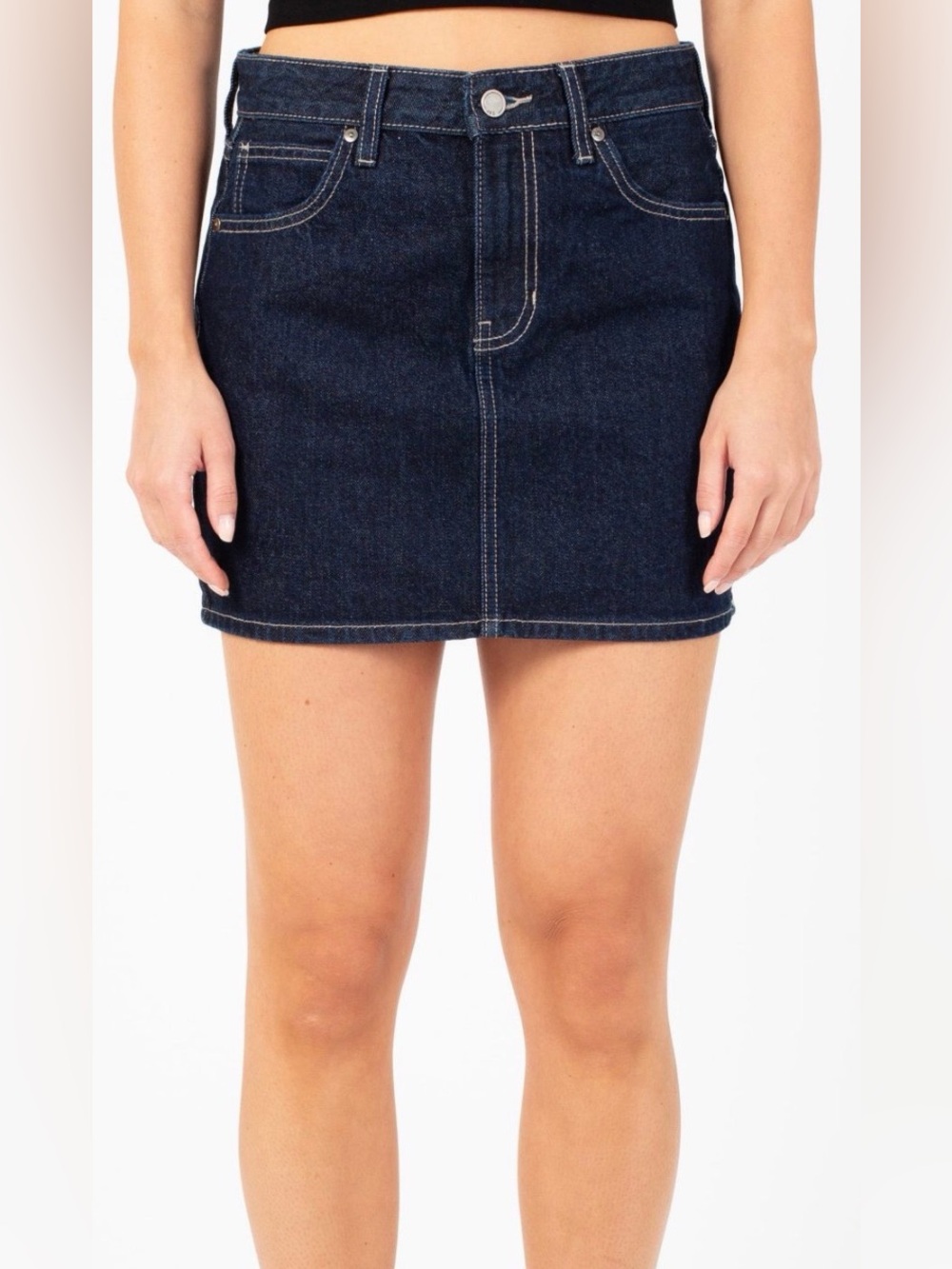 Just Black Dark Indigo Denim Skirt with Contrast Stitching